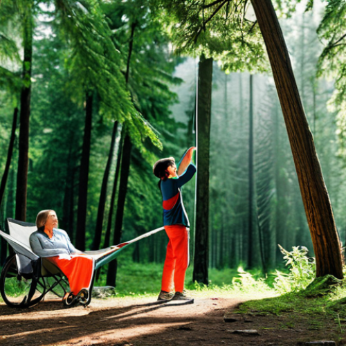 Home 15 캠핑용 휴대용 샤워기 추천 - **Prompt:** "A family-friendly camping scene, showing a portable gravity-fed shower hanging from a t...